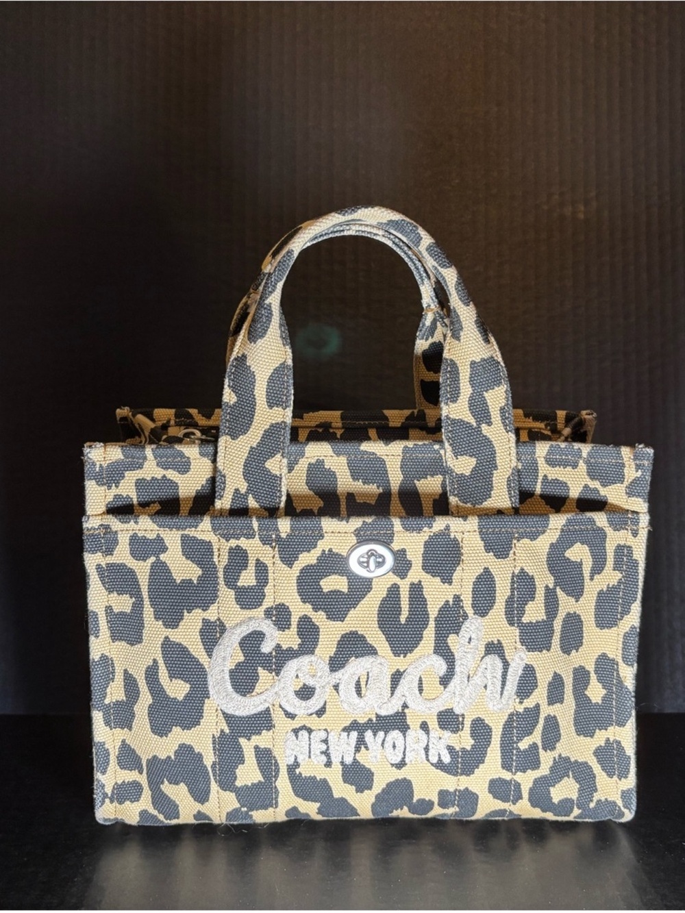COACH Leopard Canvas Tote 26 - Tan & Black - Picture 8 of 11